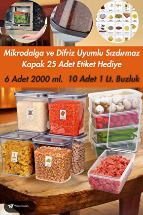 6lı Jumbo Boy 2000 ml. Saklama Kabı 10 Adet 1 Lt. Derin Dondurucuya Uygun Buzluk Saklama Kabı