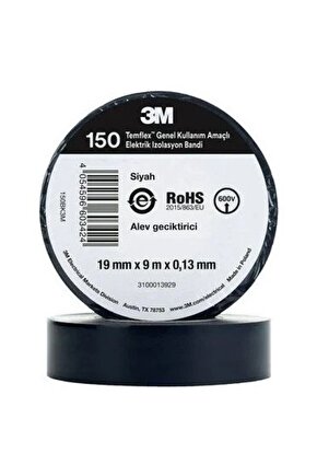 Siyah İzole Elektrik Bantı (0,13mmx19mmx9,14Metre) Elektrik Bandı SİYAH 3m