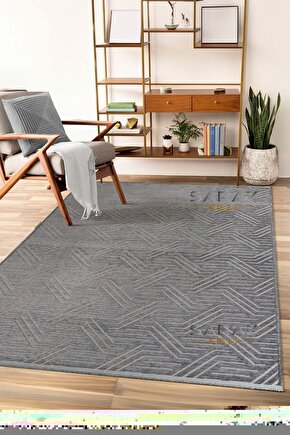 Ada Kilim Modern Salon Mutfak Koridor Kesme Yolluk Dokuma Makine Halısı zigzag antrasit