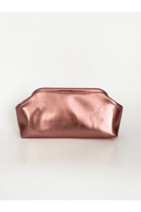 Kadın Pembe Parlak Dokulu Deri Clutch El Çantası