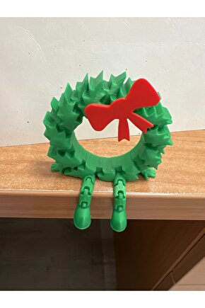 Sevimli Oturabilen Plastik Yeşil Çelenk Süs Kırmızı Kurdeleli Oyuncak