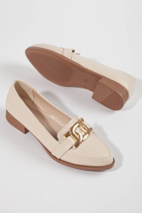 Kadın Metal Detaylı Loafer Babet Bej