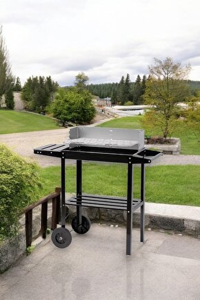 Pratik Kömürlü Mangal Rüzgar korumalı Barbekü-Yan ve orta Raflı Tekerlekli Mangal