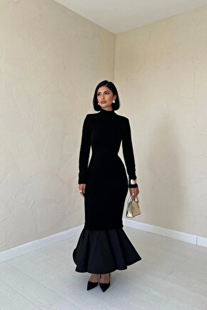 Myterrax Siyah Eteği Garnili Triko Elbise