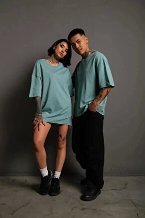 Gelirr Erkek 241 Düz A Kalite Oversize T-shirt - Mint Yeşili