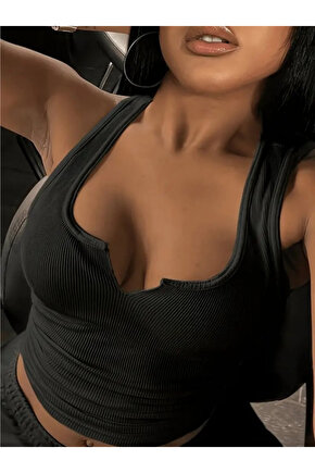 Kadın Kolsuz V Yakalı Kaşkorse Bluz