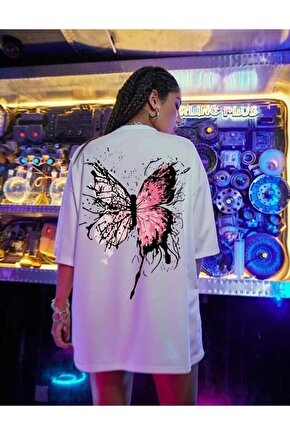 Unisex Baskılı Oversize T-Shirt - Beyaz
