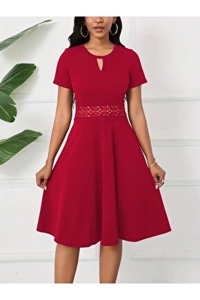 Gelirr Kadın Kısa Kollu Yuvarlak Yaka Damla Detaylı Janjan Elbise