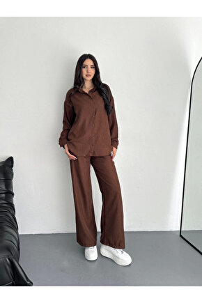 Gömlek Pantolon ikili Takım - Kahverengi