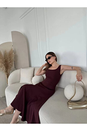 Moda Shop & Butik Sırt Dekolteli Kolsuz Uzun Elbise - Mürdüm