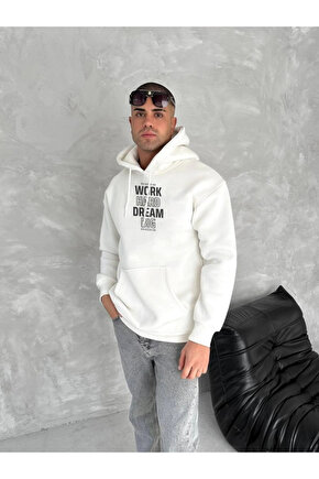 Moda Shop & Butik Kışlık Üç Iplik Kapşonlu Sweatshirt - Beyaz