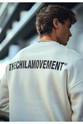 Kışlık Bisiklet Yaka Oversize Baskılı SweatShirt - Beyaz