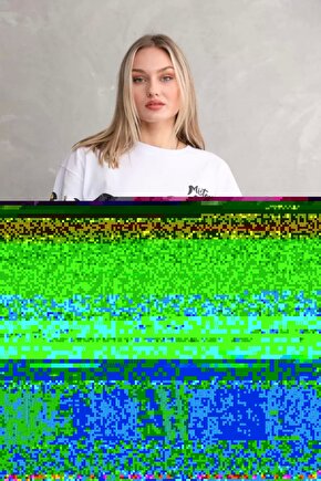 Kadın Bisiklet Yaka Baskılı Oversize T-Shirt - Siyah