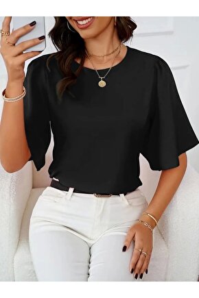 Kadın Kısa Kollu Yuvarlak Yaka Sandy Bluz