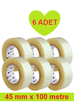 6 Adet 4,5 Cm X 100mt Akrilik Şeffaf Koli Bandı