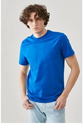 eyesof Unisex Düz Biskilet Yaka Oversize T-shirt - Mavi