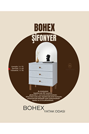 Bohex Şifonyer - 3 Çekmeceli Şifonyer - Aynalı Şifonyer