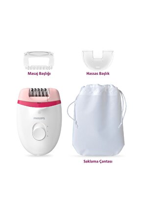 BRE25505 Kablolu Epilatör,Bacak İçin Kullanım,Işık Özellikli,3 Ek Parçalı,2 Hız Ayarı