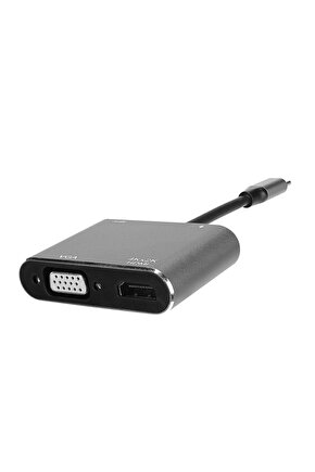 HY-USBC22 4 in 1 Type C to, PD+HDMI+VGA+USB3.0 Çevirici Hub Adaptör