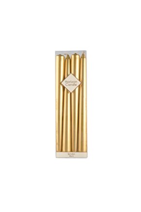 4 Adet Gold Varaklı Altın Renk Silindir Konik Şamdan Mumu Sedefli Gold Uzun Ince Konik 4lü