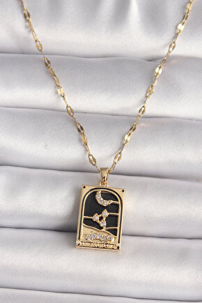 BFS 316L Çelik Gold Renk Zirkon Taşlı Ay Figürlü Tarot Model Kadın Kolye