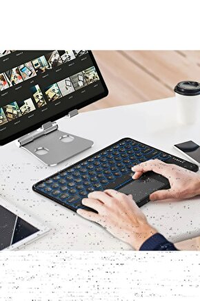 Lenovo Tab M10 (3.Nesil) TB328FU Tablet Uyumlu Şarjlı Touchpadli Yuvarlak Tuş RGB Bluetooth Klavye