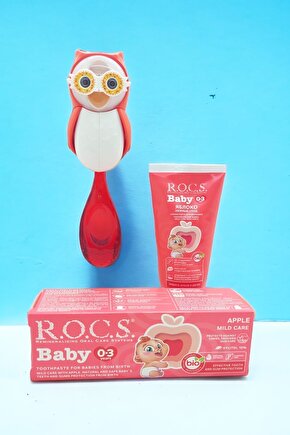 Rocs Baby Owl Bakım Seti - Bebek Diş Macunu + Diş Fırçası + Flipper Baykuş Saklama Kabı