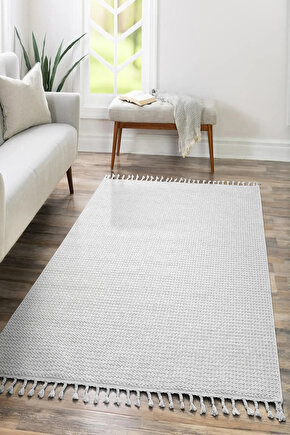 Mumbai 256 Gri - Beyaz Yumuşak Dokulu Halı Kilim Salon Mutfak Koridor  Yolluk Dokuma Makine Halısı