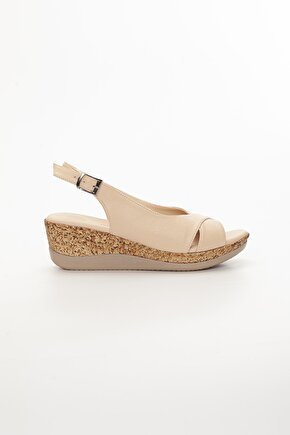 Kadın Platform Topuklu Sandalet Çapraz Arkadan Bağlamalı Ten Nude
