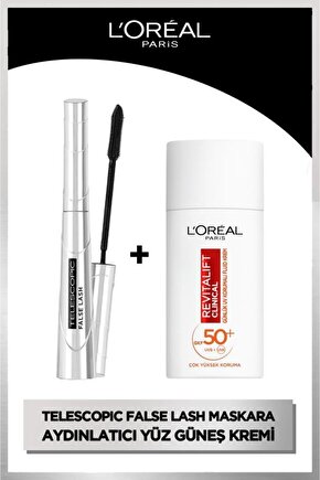 False Lash Telescopic Fiber Maskara & Revitalift Clinical Spf 50 Günlük Yüz Güneş Kremi