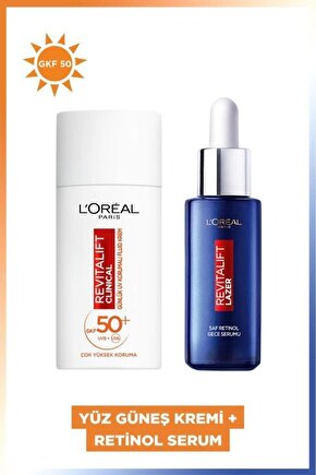 Revitalift Clinical Spf 50+ Yüz Güneş Kremi 50ml & Revitalift Lazer Saf Retinol Gece Serumu 30ml