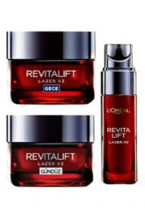 Revitalift Lazer X3 Yoğun Yaşlanma Kırışıklık Karşıtı 3lü Cilt Bakım Seti Gece-gündüz-bakım Serum
