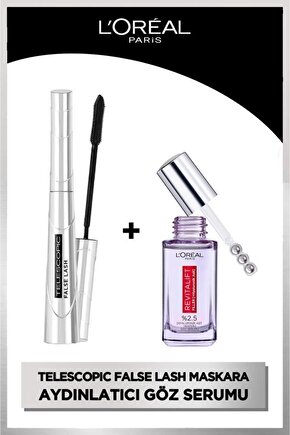 False Lash Telescopic Fiber Maskara & Revitalift Filler Göz Çevresini Aydınlatıcı Göz Serumu 20ml