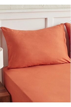 %100 Cotton (PAMUK) 150x240 Cm Çift Kişilik Turuncu Düz Çarşaf
