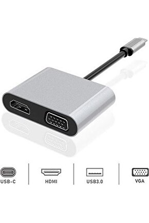 Dhu0004 Premium 4 in 1 USB-Typ-c HDMI VGA Hub for iPad Pro, Macbook, PC, Laptop