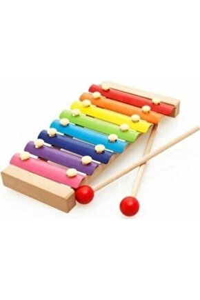HEDİYELİ TANGRAM Kutulu Orijinal Ahşap Ksilofon 8 Nota 8 Ton 25 Cm 8 Tuşlu Sesli Selefon Oyuncak