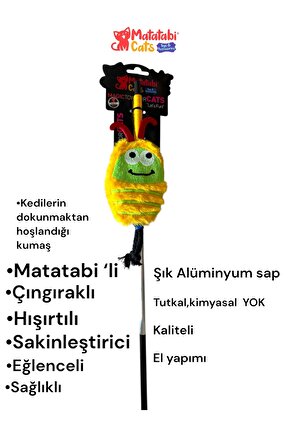 Matatabi Cats BUG Alüminyum saplı kedi oltası(Matatabi,çıngırak ve özel hışırtı içerir.özel kumaş)