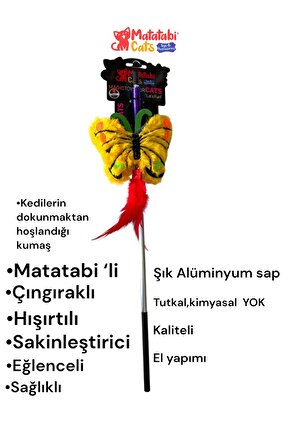 Matatabi Cats KELEBEK Al. saplı kedi oltası(Matatabi,çıngırak ve özel hışırtı içerir.özel kumaş)