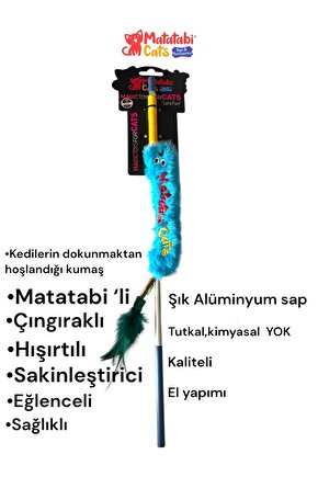 Matatabi Cats WORM Alüminyum saplı kedi oltası(Matatabi,çıngırak ve özel hışırtı içerir.özel kumaş)