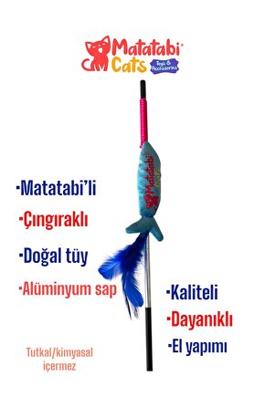 Jr.fish Sesli, Tüylü Peluş Kedi Oltası 50 Cm Kedi Oyuncağı(KEDİ NANESİOTU İÇERMEZ)al.saplı