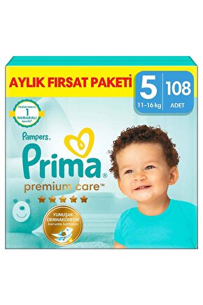 Premium Care, 5 Numara Bebek Bezi , 108 Adet, Aylık Fırsat Paketi