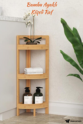 Doğal Bambu 3 Katlı Köşe Raf – Suya Dayanıklı Çok Amaçlı Banyo Organizeri