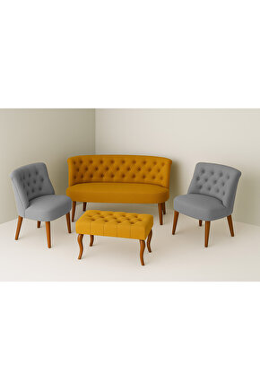 Kutay Çay Seti Koltuk Takımı - Hardal Sarısı & Gri