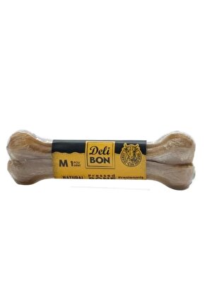 Deri Pres Vakumlu Kemik Köpek Ödülü Naturel 15 Cm 1 Adet