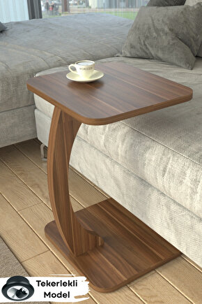 Tekerlekli Kare C Sehpa Koltuk Yanı Laptop Masası Modern Zigon Yan Sehpa Salon Ofis Sehpası