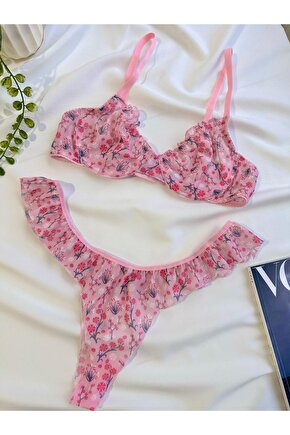 Flower Dream Tül Fırfırlı Bralet Sütyen Takımı