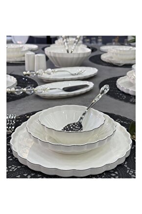 Mien Lüx Porselen 29 Parça İstiridye Yemek Takımı Gümüş