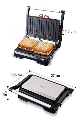 Ksm-2444 Paslanmaz Çelik Gövdeli 180 Derece Açılabilen Izgara ve Tost Makinesi