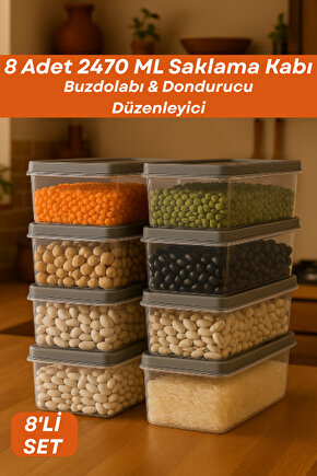 8li Buzdolabı Organizer Set Düzenleyici Saklama Kabı Derin Dondurucu Mikrodalga Difriz Antrasit