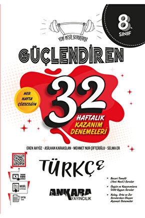 8. Sınıf Güçlendiren 32 Haftalık Türkçe Kazanım Denemeleri  Ankara Yayıncılık  9786258149104